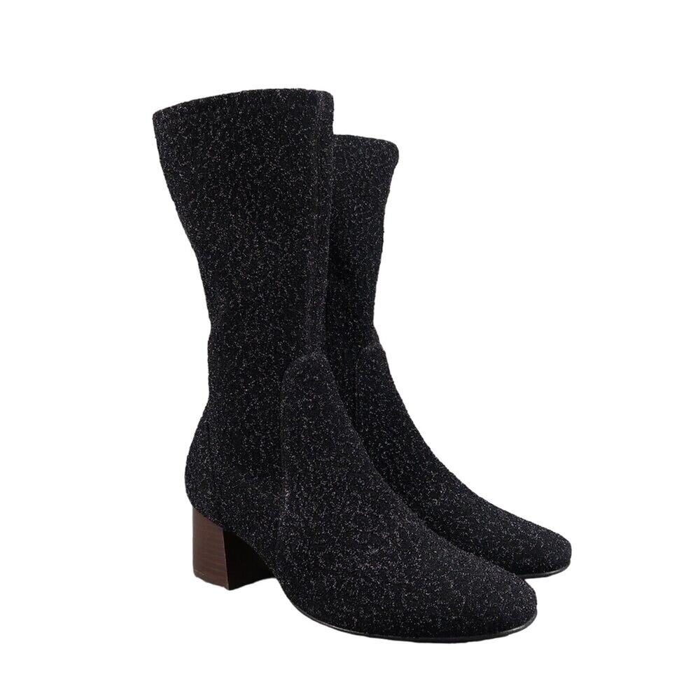 Andre Assous Shoes Women 7 Boots Fashion Venus Sock Block Heel Mid Calf Classic